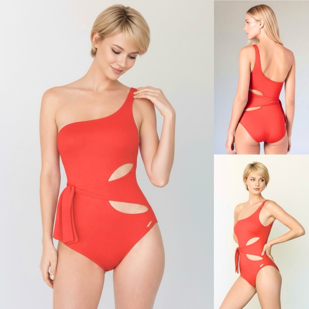 VINCE CAMUTO Swimsuit One-Shoulder Cutout Wrap Asymmetrical Neckline One Piece
